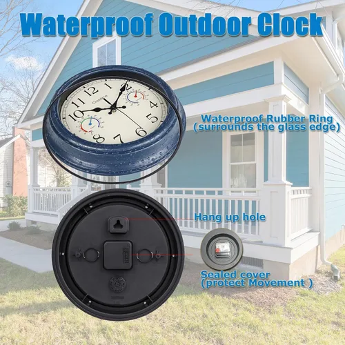 Vista 5 de Crosstime - Reloj de pared retro de 12 pulgadas para interiores y 12" azul