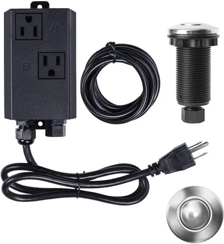 Vista 21 de Kit de interruptor de aire para eliminación de basura, doble salida, desagüe de fregadero, acero inoxidable negro, botón de encendido/apagado, pieza