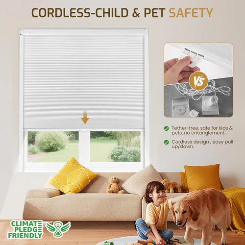 Vista 4 de Grandekor Persianas celulares inalámbricas sin taladro, opacas, persianas de panal para ventanas interiores, protección UV, privacidad, sin taladro