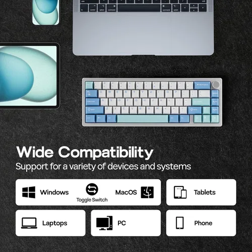 Vista 3 de EPOMAKER Galaxy65 Teclado mecánico inalámbrico QMKVIA, teclado personalizado de aluminio anodizado con captura de bolas, interruptor intercambiable