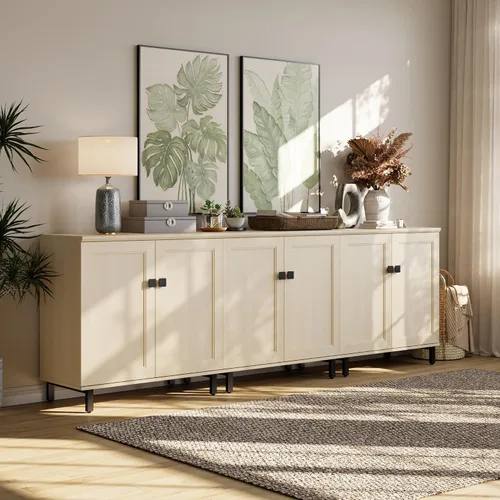 Vista 22 de FENSULN Gabinete de aparador de buffet multifuncional de casa de campo Moderna con estantes ajustables para cocina, barra de café, sala de estar