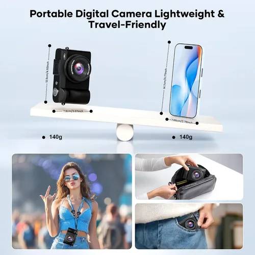Vista 7 de Cámara digital 4K para fotografía de enfoque automático, cámara compacta de 50 MP con pantalla abatible de 180°, zoom digital de 16X, cámara