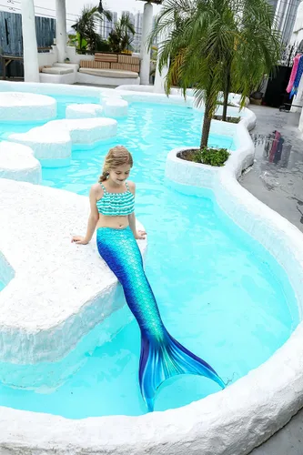Vista 6 de DNFUN Colas de sirena para nadar para niñas, traje de baño de sirena con monoaleta
