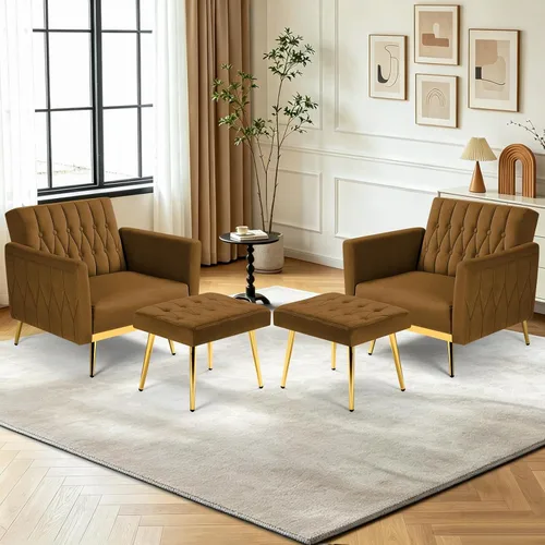 Vista 16 de 2 Pieces Velvet Chairs w/Adjustable Backrest & Ottoman, Baby Blue Azul bebé