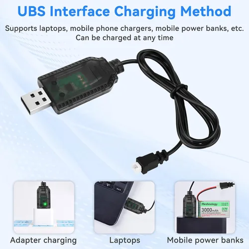 Vista 6 de Paquete de 4 cables de carga USB de 3.7 V con conector de enchufe JST 1.25 para batería Lipo 1S de placa de desarrollo, LoRa Meshmastic Arduino IoT