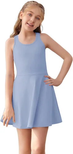 Vista 14 de Haloumoning Vestido de tenis sin mangas para niñas, vestido atlético de Negro