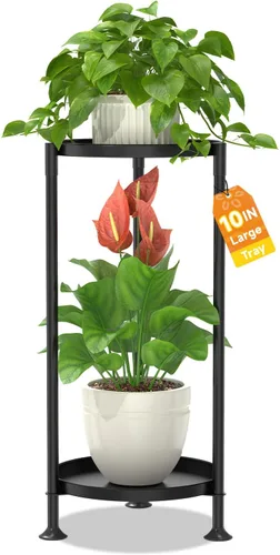Vista 33 de LASZOLA Soporte plegable para plantas de interior de 7 niveles para múltiples macetas grandes, estante ajustable alto y resistente con bandeja de 10