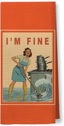 Vista 9 de Toallas de Cocina Divertidas "I'm Fine", Toallas Decorativas de Cocina y Té Estilo Ama de Casa Retro de los 50s, Toallas de Mano de Humor Sarcástico
