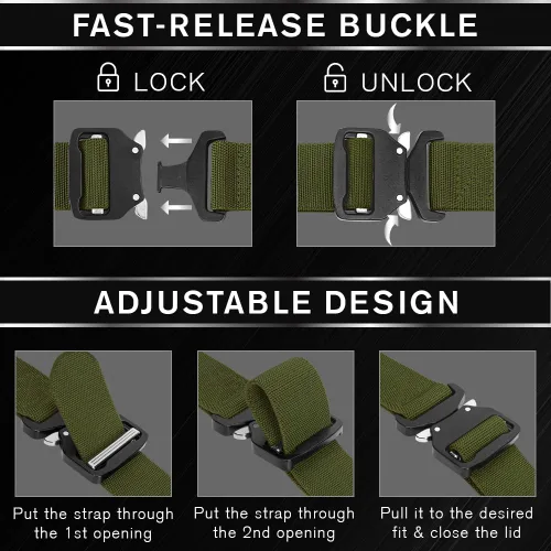 Vista 6 de TECEUM Cinturón táctico – Resistente y de liberación rápida – Militar, Trabajo, Rigger, Duty & Utility Belt para hombre, Hebilla 7 - Verde