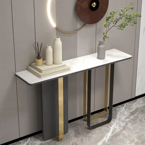 Vista 3 de Mesa consola de pizarra, mesa rectangular para sofá con patas para pasillo, estilo italiano, mesa de porche moderna minimalista contra la pared