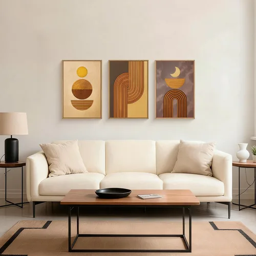 Vista 28 de Arte de Pared de Lienzo Enmarcado con Grandes Pinceladas Abstractas, Decoración de Pared Azul Marino Neutro, Pintura de Pared Moderna en Tonos
