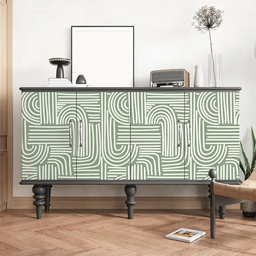 Vista 6 de VEELIKE Papel tapiz geométrico verde salvia para despegar y pegar, papel tapiz geométrico abstracto bohemio para dormitorio, baño, pared decorativa