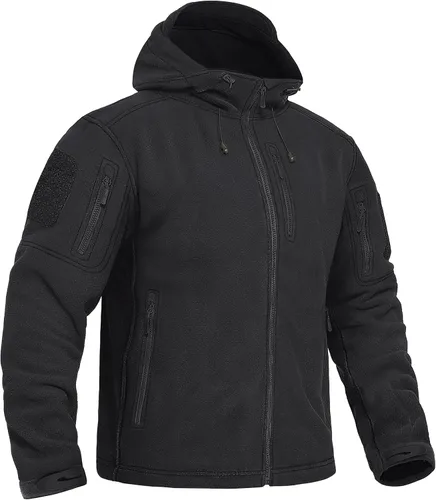 Vista 10 de CRYSULLY Chaqueta con capucha de forro polar táctica militar para hombre, chaqueta de caza, chaqueta de invierno, chaqueta cortavientos, chaqueta