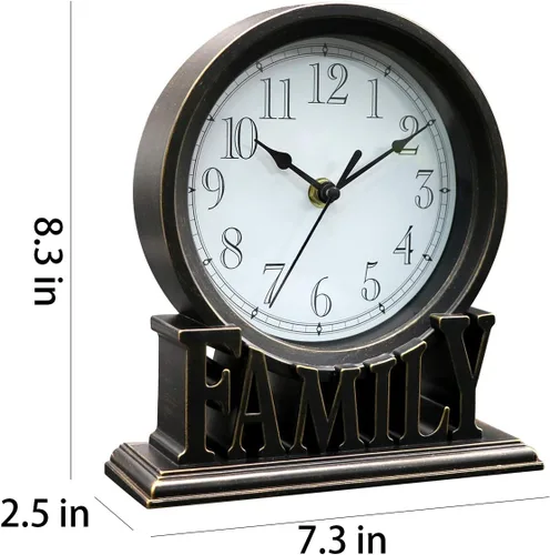 Vista 7 de Reloj de mesa de 6.5 pulgadas, estilo vintage, sin tictac, funciona con pilas, con movimiento de cuarzo, vidrio HD para dormitorio, sala de estar