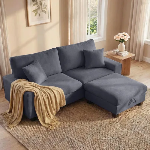 Vista 10 de DOPEDIO Sofá biplaza moderno para sala de estar, sillón reclinable de chenilla, funda extraíble, cojines de resorte, marco de madera maciza, fácil
