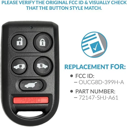 Vista 3 de Keyless2Go Reemplazo para llavero remoto de entrada sin llave para vehículos Honda Odyssey seleccionados que utilizan OUCG8D-399H-A 72147-SHJ-A61, 6