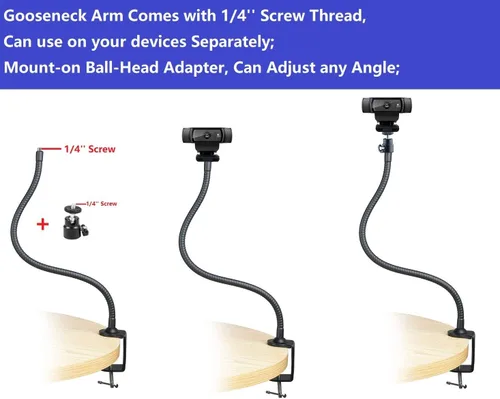 Vista 4 de Soporte para cámara web - Soporte de brazo de cuello de cisne flexible para Logitech Webcam C920s C920 C930e C922x C930 C922 C925e C615 Brio - 25