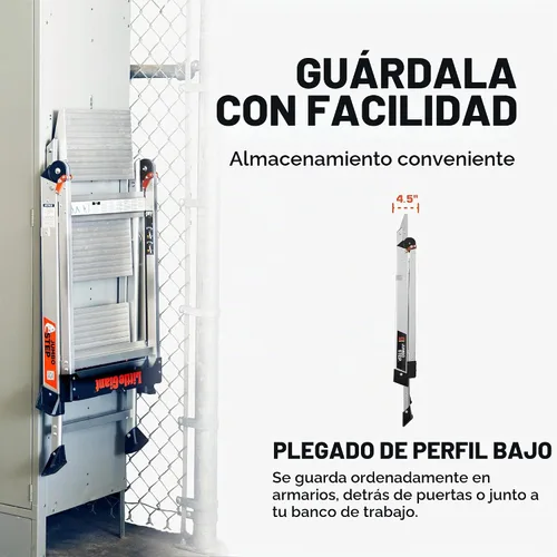 Vista 4 de Escaleras Little Giant Jumbo Step, taburete plegable de 3 pasos, 2.2 pies de aluminio, con plataforma, pasamanos y bandeja para herramientas