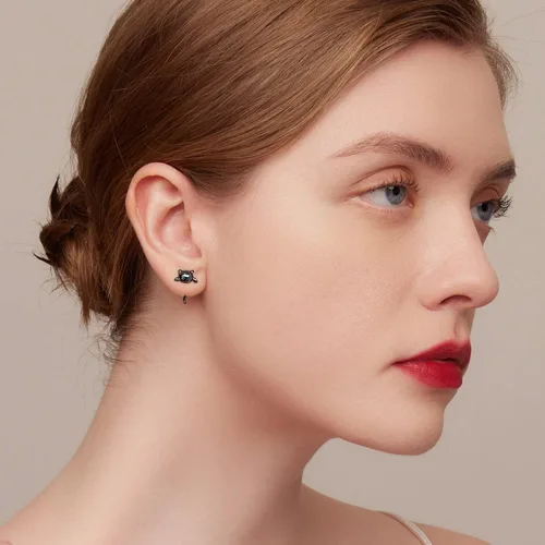 Vista 4 de BISAER Aretes de aro de plata de ley 925 con diseño de gato, perro, panda, animales, para mujer, regalos de joyería