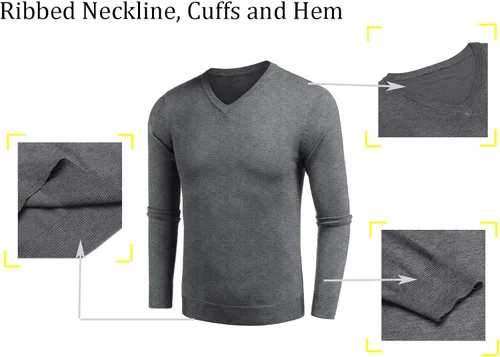 Vista 3 de JINIDU Suéter de punto con cuello en V para hombre, casual, manga larga, ajustado, sin botones
