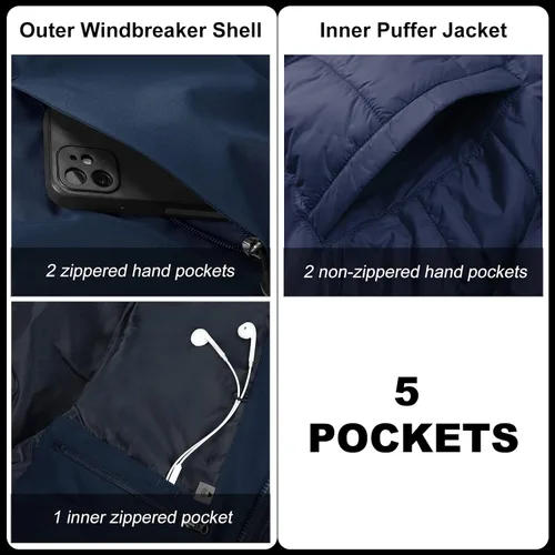Vista 3 de 33,000ft Chaqueta de esquí impermeable 3 en 1 para hombre, chaqueta de esquí cálida de montaña, chaqueta de lluvia para nieve, abrigo de invierno