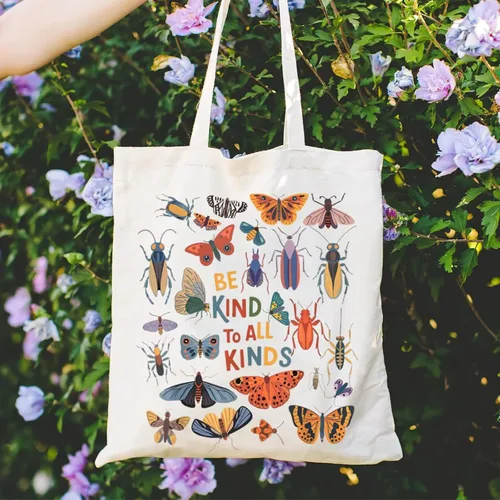 Vista 2 de Bolsa de lona estética para mujer con bolsillo interior, bolsa de hombro para libros, bolsas reutilizables para compras