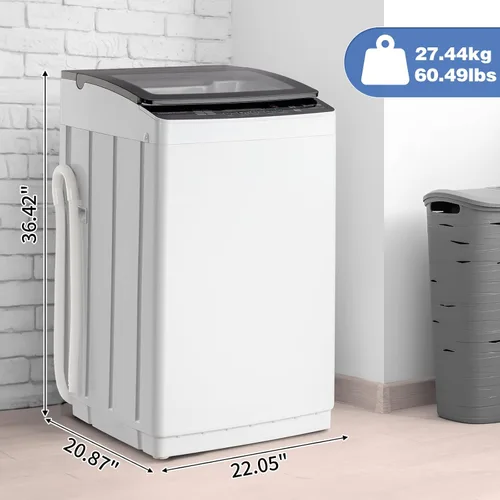 Vista 2 de Lavadora portátil de 3.0 pies cúbicos, lavadora de carga superior totalmente automática de 30 libras con tambor de acero inoxidable, 8 programas, 5