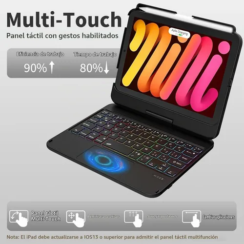 Vista 5 de TaIYanG Funda de teclado para iPad mini 7 A17 Pro 2024 y Mini 6, funda de teclado con trackpad retroiluminado de 7 colores para iPad mini 6ª