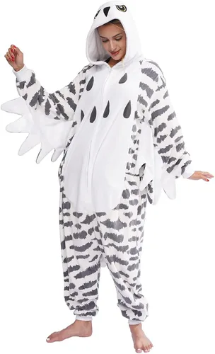 Vista 3 de LZBXBXDA Pijama unisex para adultos, diseño de búho nevado de una pieza, disfraz de Navidad de animal, ropa de dormir para mujeres y hombres