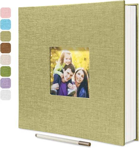 Vista 8 de HoneyTolly Álbum de fotos autoadhesivo para fotos de 4 x 6 imágenes, cubierta magnética de lino, 15 hojas/30 páginas en blanco para bodas Beige claro