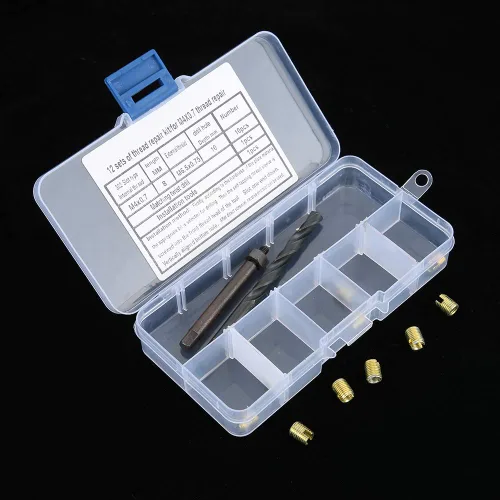 Vista 9 de Kit de reparación de roscas helicoidales M4x0.7, 12 piezas, inserto de rosca autorroscante con taladro y herramienta de instalación, acero al