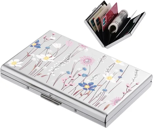 Vista 23 de BONSYL® Soporte para tarjetas de crédito, cartera delgada de metal con bloqueo RFID, con 6 ranuras para tarjetas, para mujeres y hombres.