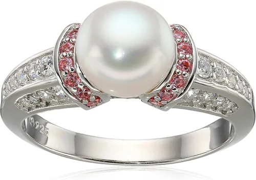 Vista 6 de Amazon Essentials Anillo de perlas cultivadas de agua dulce de plata de ley con circonitas cúbicas de Infinite Elements
