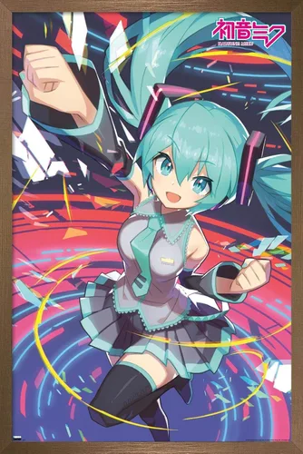 Vista 15 de Hatsune Miku - Póster de pared con puño, 22.4 pulgadas de largo x 14.7 pulgadas de ancho, versión enmarcada de madera de granero