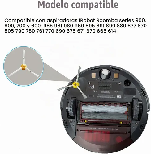 Vista 2 de Reemplazo de cepillo lateral para IRobot Roomba 900, 800, 700 y 600 Series 985 981 980 960 895 891 890 880 877 870 805 790 780 761 770 690 675 671