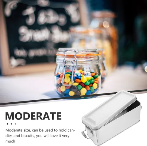 Vista 4 de Healeved Latas vacías de metal, caja de lata rectangular con tapa, tarro para galletas, café, té, dulces, galletas, golosinas, regalos, tarjetas