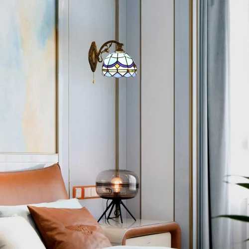 Vista 5 de Kwoking. Lámpara de pared estilo Tiffany vintage con interruptor de cadena - Lámpara de pared frontal de espejo para pasillo, vestíbulo, sala