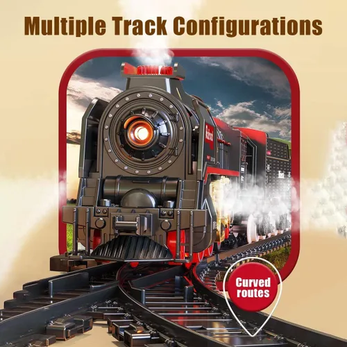 Vista 3 de Juego de tren eléctrico de Navidad a control remoto con control remoto, humo realista, luces y sonidos, modelo de locomotora de vapor con pista