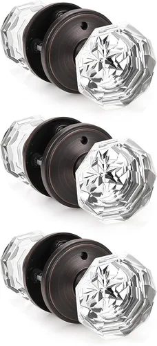 Vista 19 de Gobrico Pomo de puerta de cristal para dormitorio y baño con roseta clásica negro mate, diamante transparente octogonal para puerta interior, 1
