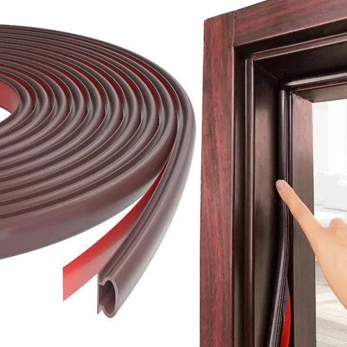 Vista 11 de ESUFEIR Tira de sellado de puerta de 19.7 pies, tira de sello de puerta autoadhesiva de goma para insonorización de puertas y ventanas, burlete