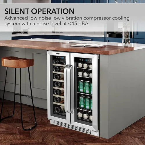Vista 5 de Whynter BWB-2060FDSa 24 ″ Puerta francesa incorporada de doble zona Refrigerador de vino de 20 botellas Centro de bebidas de 60 latas, acero Acero