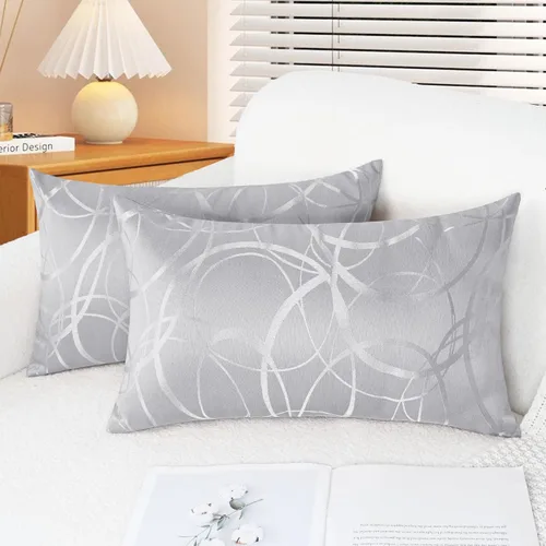 Vista 16 de CaliTime Fundas de Almohadas Decorativas Paquete de 2 Modernas Brillantes y Opacas Contraste Círculos Anillos de Acento Geométrico Fundas de Cojines