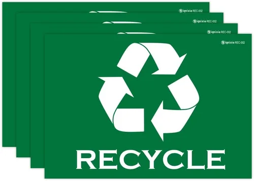 Vista 7 de IGNIXIA Paquete de 02 calcomanías de reciclaje autoadhesivas, calcomanías de reciclaje grandes de 10 x 7 pulgadas para papelera, etiquetas de Verde