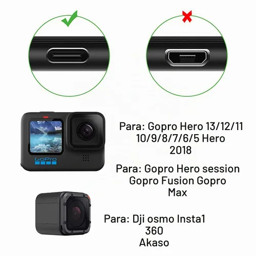 Vista 2 de Suptig Cable USB A a USB C, paquete de 2 cables de carga compatibles con teléfono, Gopro Hero 13/hero12/11/10/9/8/7/6/5/hero Session gopro max cable