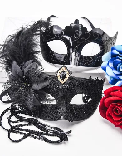 Vista 4 de Juego de Máscaras para Pareja de SIQUK, Máscara de Fiesta Veneciana, Máscara de Disfraz