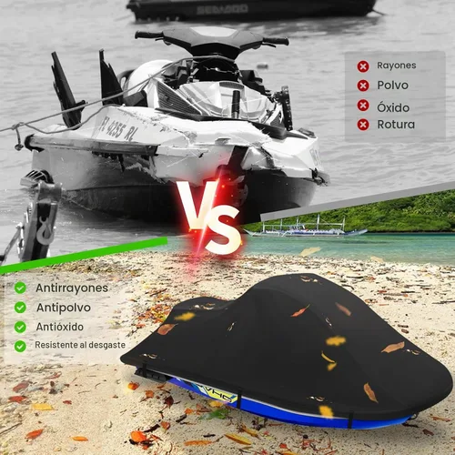 Vista 5 de Funda para Jet Ski, Cubierta de Embarcación Acuática de Poliéster Impermeable Resistente al Desgarro y Decoloración con Ventilación de Aire Negro