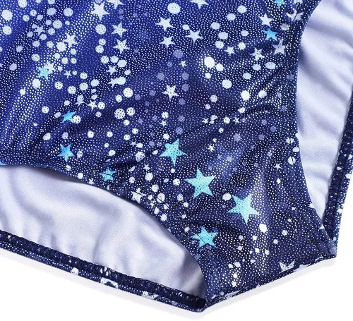 Vista 6 de Belovance Leotardos para niñas, gimnasia, ballet, baile, manga larga, brillante, sirena, mariposa, azul, rosa, Azul, verde