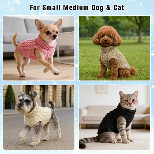 Vista 4 de Winmany Suéter de punto de cuello alto para mascotas, abrigo de invierno, suéter de punto grueso, ropa de ganchillo para perros pequeños y medianos