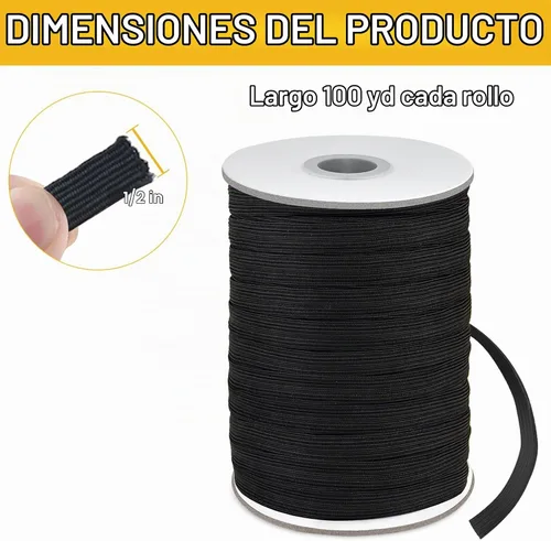 Vista 2 de Coopay Bandas elásticas planas de 100 yardas de largo, 1/2 pulgada de ancho, cuerda elástica plana para coser proyectos de bricolaje, artes y Negro