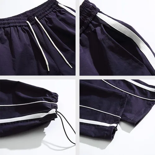 Vista 6 de Pantalones deportivos holgados para hombre, pantalones de paracaídas, pierna ancha, pantalones de pista Y2k, pantalones cargo de rayas laterales